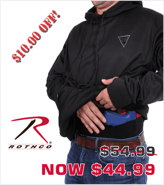 Rothco Concealed Carry Black Tactical Hoodie with Embroidered Logo & Velcro US Flag on Right Sleeve