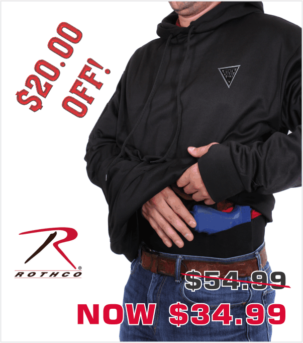 Rothco Concealed Carry Black Tactical Hoodie with Embroidered Logo & Velcro US Flag on Right Sleeve