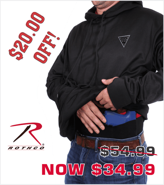 Rothco Concealed Carry Black Tactical Hoodie with Embroidered Logo & Velcro US Flag on Right Sleeve