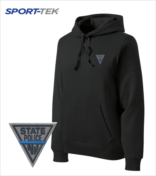 Premium BLACK Hoodie with Embroidered BLUE LINE Triangle Logo