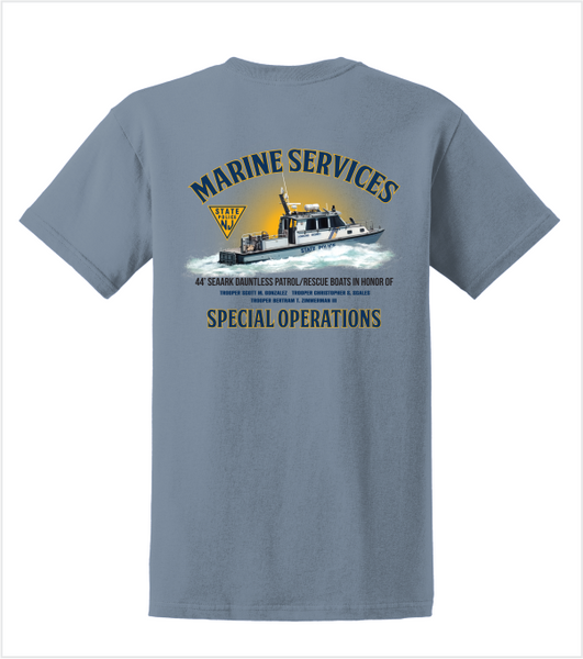 MARINE SERVICES STONE BLUE T-shirt with Left Chest and Back Printed Logos