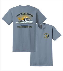 MARINE SERVICES STONE BLUE T-shirt with Left Chest and Back Printed Logos