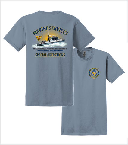 MARINE SERVICES STONE BLUE T-shirt with Left Chest and Back Printed Logos