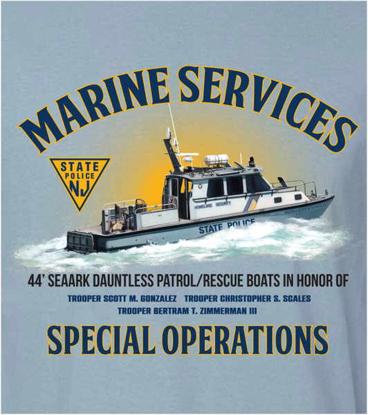 MARINE SERVICES STONE BLUE T-shirt with Left Chest and Back Printed Logos