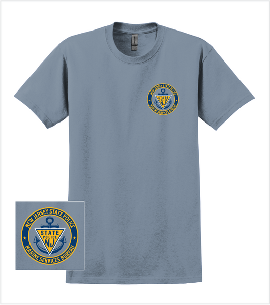 MARINE SERVICES STONE BLUE T-shirt with Left Chest and Back Printed Logos