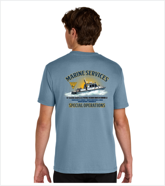 MARINE SERVICES STONE BLUE T-shirt with Left Chest and Back Printed Logos