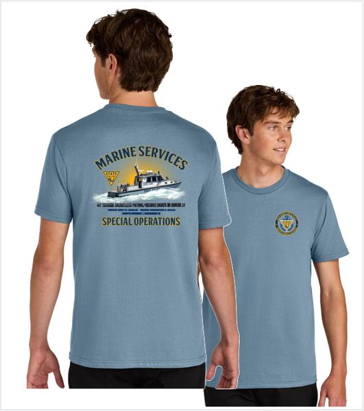 MARINE SERVICES STONE BLUE T-shirt with Left Chest and Back Printed Logos