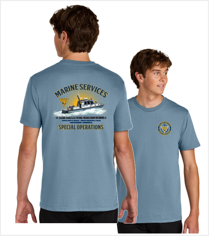 MARINE SERVICES STONE BLUE T-shirtwith Left Chest and Back Printed Logos