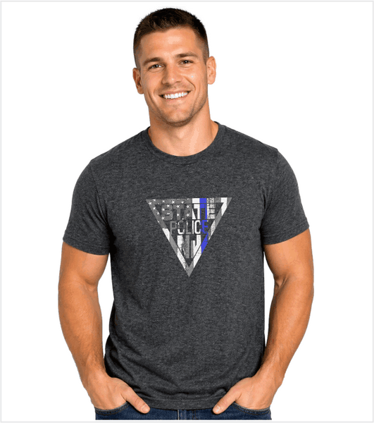 US FLAG BLUE LINE TRIANGLE Printed on Premium T-Shirt