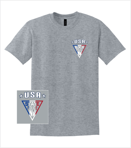 USA! Athletic Grey T Printed with RED WHITE & BLUE Logo