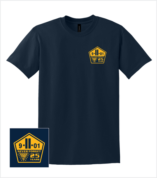NEVER FORGET 9.11.01 Navy T-Shirt with Commemorative Left Chest Logo
