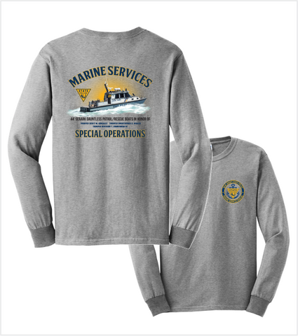 MARINE SERVICES Long Sleeve Athletic Grey T with Left Chest and Back Printed Logos