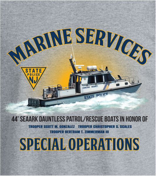 MARINE SERVICES Long Sleeve Athletic Grey T with Left Chest and Back Printed Logos