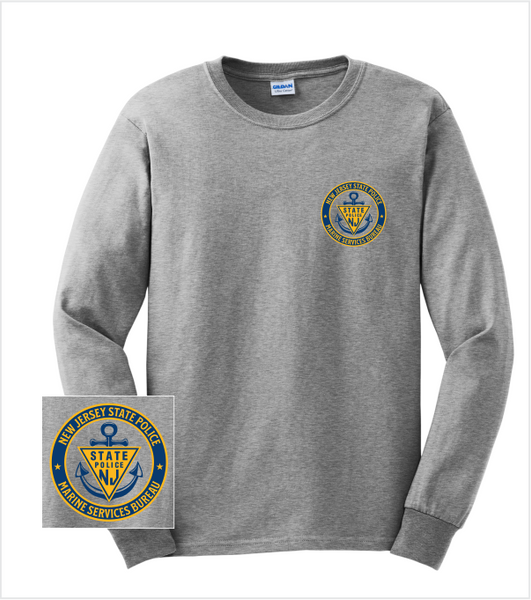 MARINE SERVICES Long Sleeve Athletic Grey T with Left Chest and Back Printed Logos