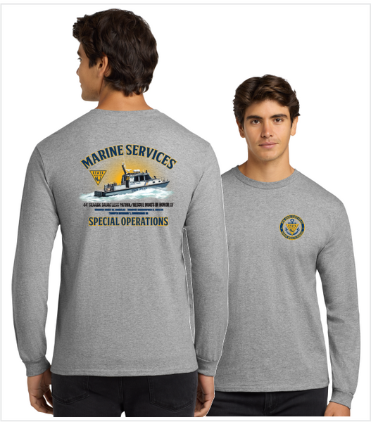 MARINE SERVICES Long Sleeve Athletic Grey T with Left Chest and Back Printed Logos