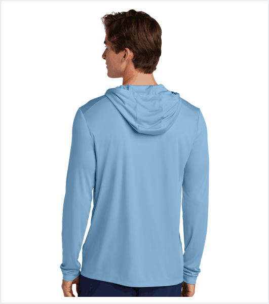 HOODED LONG SLEEVE PERFORMANCE T, Light Blue with Printed Triangle Logo