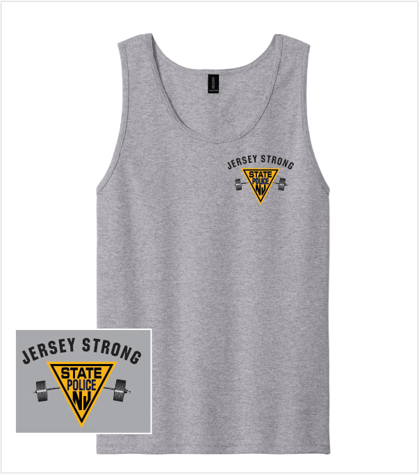 Athletic Grey TANK Printed with JERSEY STRONG Logo – True Blue and