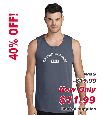 DENIM BLUE TANK Beachwashed Cotton with Printed Distressed Logo