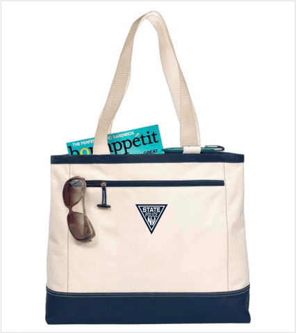 TOTE BAG Natural/Navy with Embroidered Logo