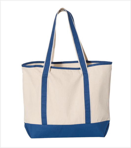 LARGE HEAVY CANVAS TOTE BAG Natural/ROYAL with Embroidered Logo