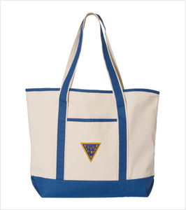 LARGE HEAVY CANVAS TOTE BAG Natural/ROYAL with Embroidered Logo