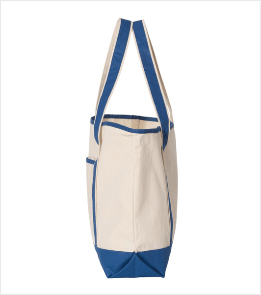 LARGE HEAVY CANVAS TOTE BAG Natural/ROYAL with Embroidered Logo