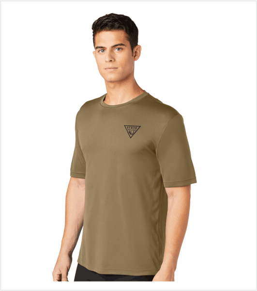 Military COYOTE BROWN Performance T, with Printed Logo & US Flag on Back Collar