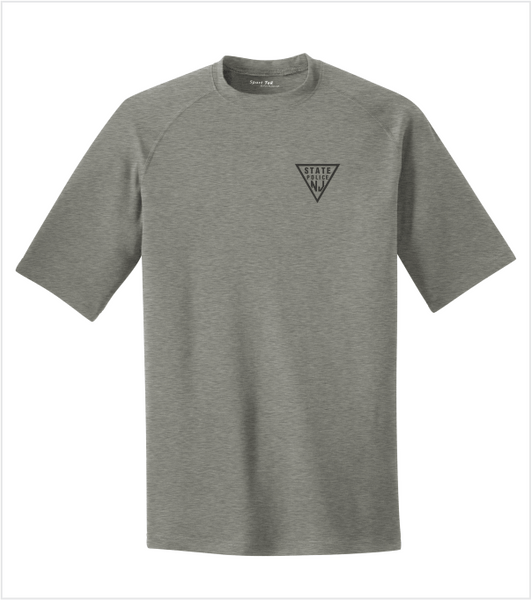 PERFORMANCE PREMIUM T, Heather Grey with Printed Logo & US Flag on Back Collar