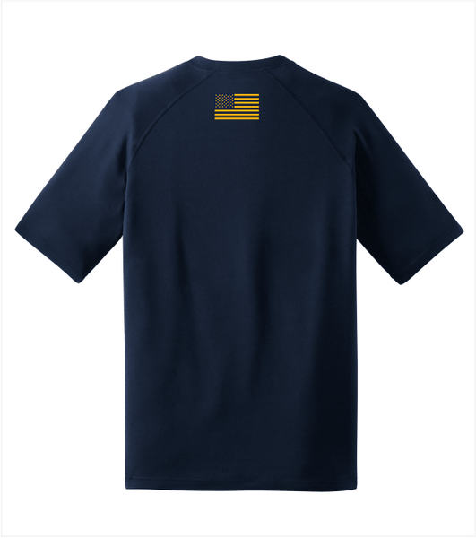 PERFORMANCE PREMIUM T, Navy with Printed Logo & US Flag on Back Collar