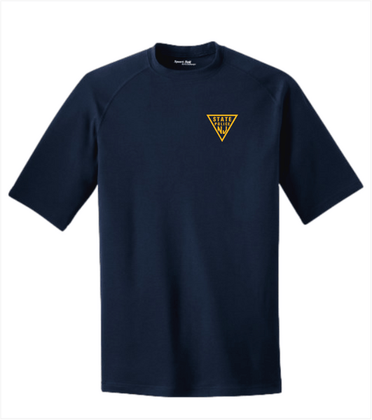 PERFORMANCE PREMIUM T, Navy with Printed Logo & US Flag on Back Collar