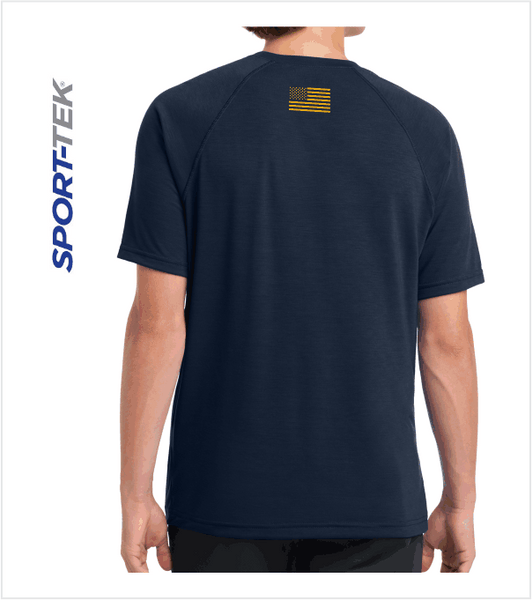 PERFORMANCE PREMIUM T, Navy with Printed Logo & US Flag on Back Collar