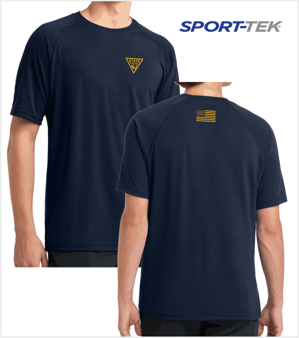 PERFORMANCE PREMIUM T, Navy with Printed Logo & US Flag on Back Collar