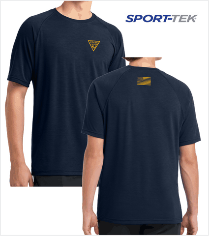 PERFORMANCE PREMIUM T, Navy with Printed Logo & US Flag on Back Collar