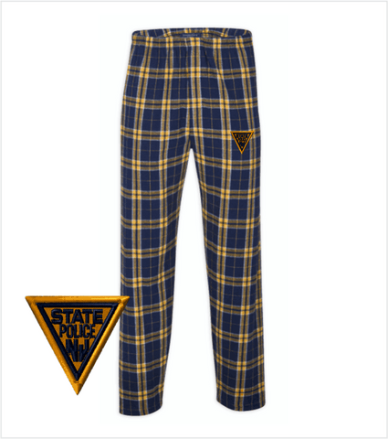NAVY/GOLD Flannel Pants with Pockets and Iconic Embroidered Logo