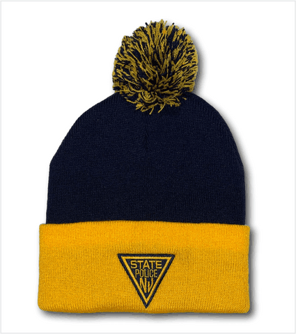 Knit Pom-Pom NAVY/GOLD and Matching Embroidered Logo