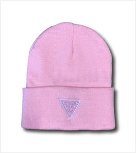 Knit Watch Cap Pink with White/Pink Logo