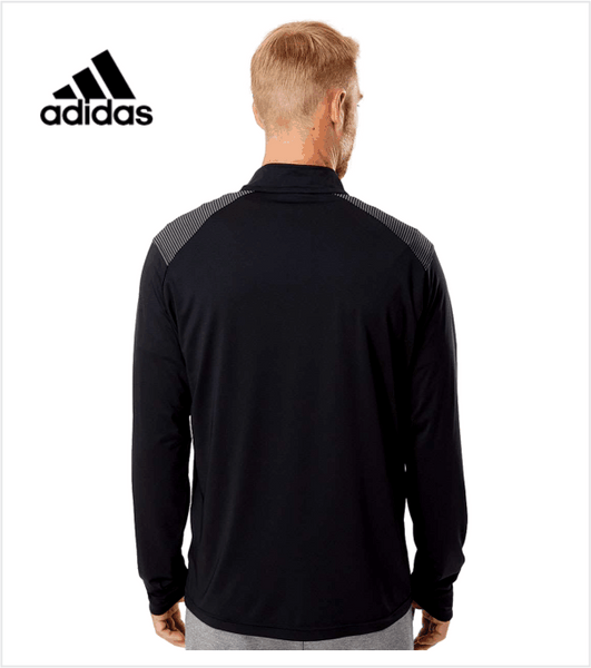 ADIDAS Black Shoulder Stripe Quarter-Zip Pullover with Embroidered Logo