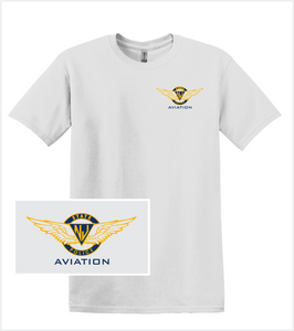 Ice Gray T-Shirt with Printed AVIATION Logo in Gold
