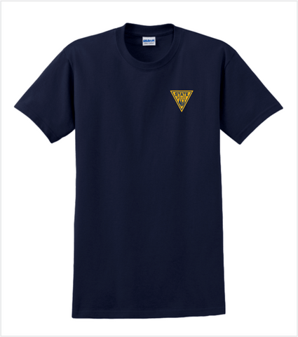 Navy T-Shirt to Size 4X with Printed Classic Logo in Gold