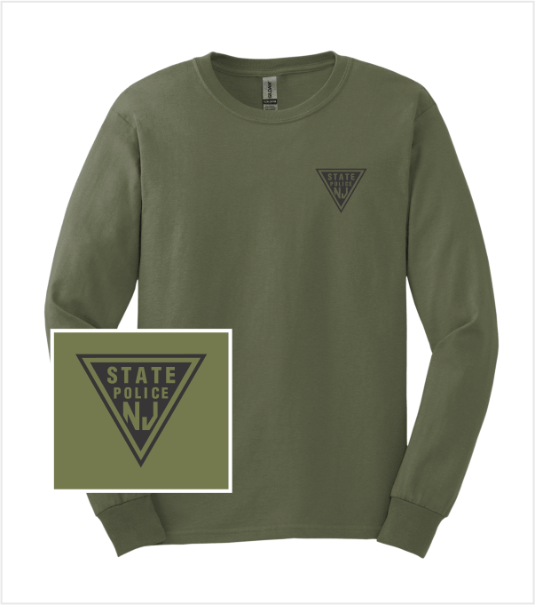 Long Sleeve MILITARY GREEN T with Printed Classic Logo in Black